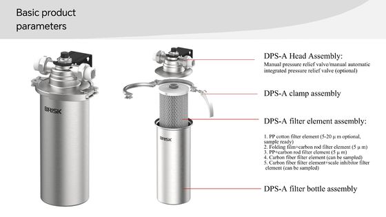 Vlekkeloos staal 5-micron filtratie-voorfilter met handmatig drukverlagend klep