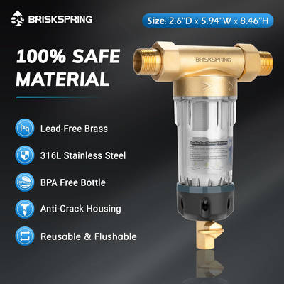 Nieuwste voedingsmiddelen water voorfilter 50 micron herbruikbaar ontwerp met achterste spoel en diep reinigingssysteem voor huishoudelijk water