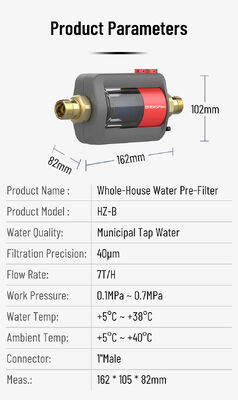 BriskSpring HZ-B-BS 40 Micron Whole House Sediment Pre Filter met SUS316L roestvrijstalen mesh en 7 T/H High Flow Capacity