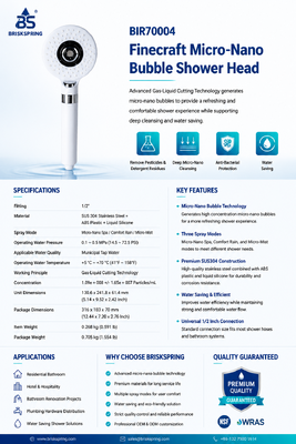 Micro Nano Bubble Handheld Shower Head 3 Spray Modes SUS304 ABS Waterbesparend BriskSpring