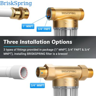 40 Micron Whole House Water Pre Filter with Reusable Mesh and Manual Flush for Sediment Removal