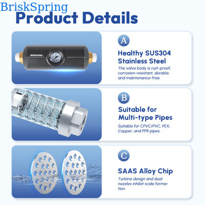 Y1 Whole House Salt-Free Water Descaler with Integrated Pressure Gauge Scale Inhibitor