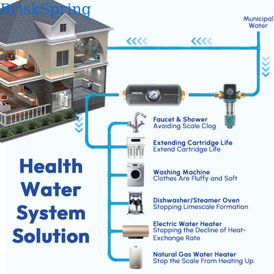 Y1 Whole House Salt-Free Water Descaler with Integrated Pressure Gauge Scale Inhibitor